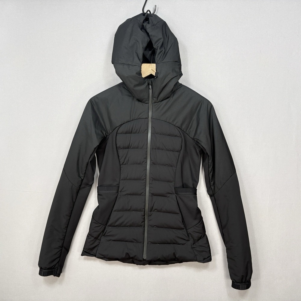 Lululemon Down For It All Women's Black Lightweight Full Zip Jacket Sz 6 Hooded